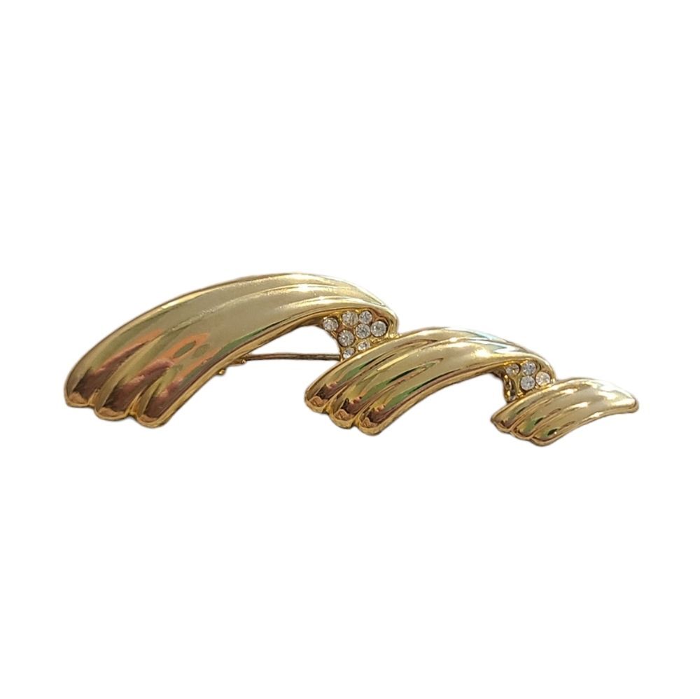 Gold Swirl Rhinestone Brooch